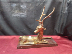Vintage Thai Brass Deer H.34 Cm.Base 13x34 Cm. 