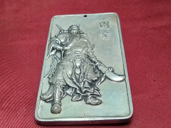 Silverplated Chinese Warrior Amulet. 5x9 Cm.