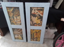 2 Old Thai Storm Shutters Wall plaques.(35x90 Cm.each )