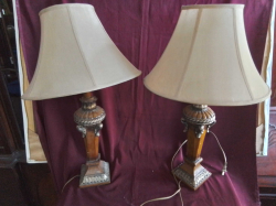 A Nice Pair of Old Antique Style Wooden Lamp. H.66 CM