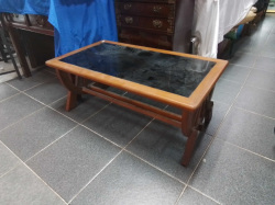 A Mid Century Glass Top Wooden Framed Coffee table W.100 H.41 D.58  Cm 