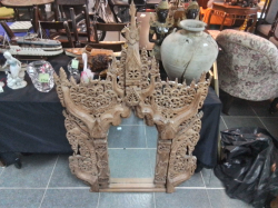A Beautiful Teak Antique Carved Mirror. H.127 W.83 Cm.