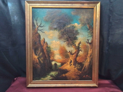 An Oil on Canvas Swedish of Waterfall by Piero (Small damaged) 60x70 Cm.