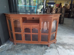 A Nice Thai Glazed 2 Doors Side Cupboard with 3 Keys. W.153 D.47 H.92 Cm.