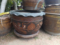 A Larger Pottery Plant Pot with tray. W.74 H.55 Cm.