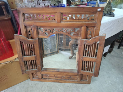 A Nice Antique Teak Mirror  Surround With 2 Doors. 80x90 Cm.