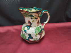 A Large Chartrevse Pattern Masons Jug with Snake Handle. W.13 H.16 Cm.