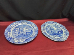 A 2 Division Spode Italian Pattern Cake Plate and A Large Wavy Edge Dining Plate. W.26 H.3 Cm.