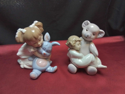 2 Very Cute NAO Studies of A Teddy Beer and A Girl Hugging A Rabbit. W.12 H.13 Cm.