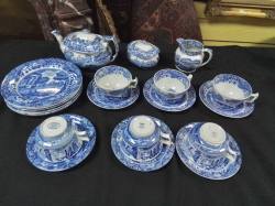 An Old Italian  Pattern Spode Tea Set, 6 Trios Tea Pot and Sugar, Milk (Lid of Sugar A/F)