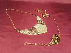 5 Pieces, Middle Eastern, Full Set of Bridal Gold-Plated Jewelry. 