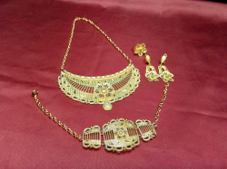 5 Pieces, Middle Eastern, Full Set of Bridal Gold-Plated Jewelry. 