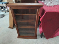 A Nice Hanking Teakwood Cabinet Glazed with 4 Shelves and 1 key. W.50 D.12 H.80 Cm. 