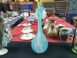 A beautiful handmade Murano  decorative style glass vase with real gold decoration. W.17 H.47Cm.