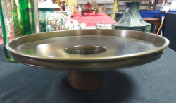 A large Chinese Bronze disc-shape incense burner. W.33 H.11 Cm.