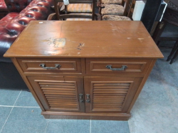 An Old Slatted Front Shoe Cupboard  with 2 Drawers. D.40 W.80 H.80 Cm.