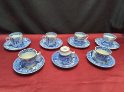 A Set of 4 Coffee Cans and Saucers and a Set of 3  Similar in Spode Blue Italian Pattern. 