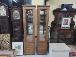 A Beautiful Pair of Oak Display Cabinet with Shelves and Lighting And Bevel Glass.W.40 D.40 H.190  Cm.(each) 