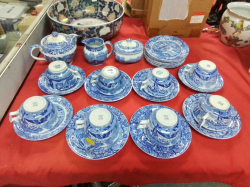 An Old Spode Italian Pattern 8 Trios, Tea Pot A/F, Sugar and Milk. (27 pieces)