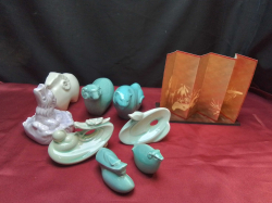 8 Japanese Ceramic / Porcelain Figurines, Signed on side, all in fine condition. And 1 small partition.