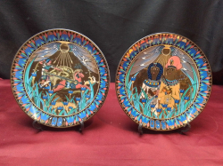 A Pair of Tutankhamun at Hunt Plates, Legends of the Nile, Signed. W.19 Cm.