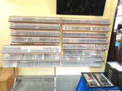 16 Custom Wooden Display Cases with Stainless Steel Shelving.