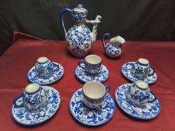 A German Blue and White Terracotta  Mocka Tea Set for 6 Persons. 
(some A/F)