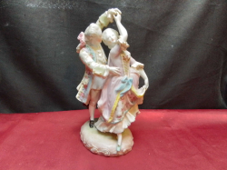 A Large Figure Group of A Couple Dancing Meisson  Underglaze Blue Crossec Swords Mark. W.12 H.24 Cm.