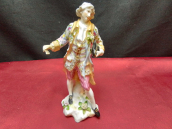 A Small Meissen Figure with Beautiful Decoration Crossed Blue Swords mark. W.8 H.15 Cm.