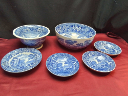 An Old Spode Italian Pattern Footed Bowl (Old Firing Crach) and a Large Bowl with Small Hairing Crack and small Bowls.