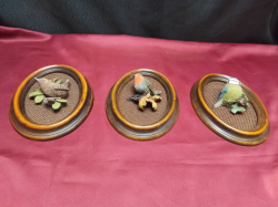 A Set of 3 Pretty Birds in Oval Wood Framed. 14x18 Cm. (A/F)