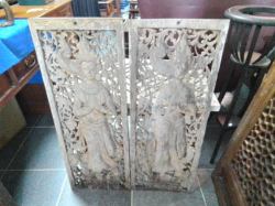 2 Nice Wood Teak Carvings. W.35 H.91 Cm.