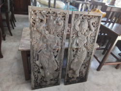2 Nice Teak Wood Carving. W.34 H.92 Cm. 