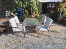 Outdoor Dining table top glass W.90 L.150 H.72 Cm. with 4 Chairs.