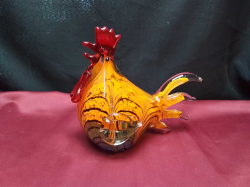 A Lovely Art Glass Blown  Rooster Figuring Authentic Piece Very Heavy 20 Cm. wide.