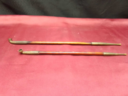 2 Vintage Brass/ Wooden Opium Pipes. L.30,35 Cm.