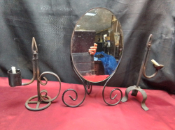 Vintage Swivel Dressing mirror 24x38 Cm., with 2 Vintage Candle Holders H.27 Cm.. 