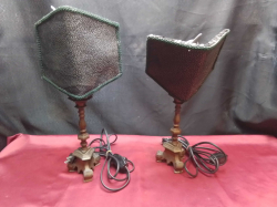 A Pair of Solid Bronze Candle Stick Lamps from Rome. (need to change a light bulb socket) W.18 H.40 Cm.