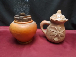 A Vintage Chinese Tea Pot H.18 Cm. with a Ginger Storage Jar with lid H.15 Cm.. 