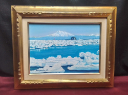 Greenland Glacier Oil Painting, Signed by Artist, in Gilt frame. 40x49 Cm.