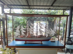 A Large Wooden Nipponmaru Ship in a Showcase Box. L.163 D.44 H.93 Cm.