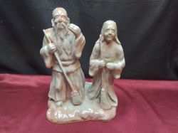 A massive heavy Japanese statue of a man and woman. W.20 H.27 Cm.