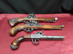 3 Reproduction Flintlock Pistol including a Blunderbus.Large L.39 Cm.