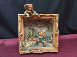 A Very Cute Boxed Pendelfin Picture Frame of A Rabbit Catching A fish.W.22 H.27 Cm.