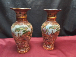 A Nice Pair of Jasperware Vases. W.10 H.26 Cm.