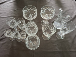 A selection of crystal 11 brandy wine and tankard 