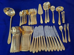 23/24 karat gold plated German Solingen cutlery set of 12 place settings in total 70 pieces