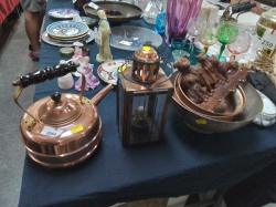 4 Pieces of Brass including a Kettle and Lantern.