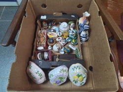 A Good Lot of small items including nice Trinket Boxes and 3  Small Ceramic Jelly Moulds( about 30 pieces) 