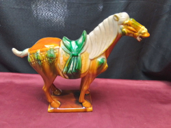 A Vintage Tang Dynasty Majolica Sancai Luoyang Drip Glaze War Horses 1950s. W.31 H.28 Cm.